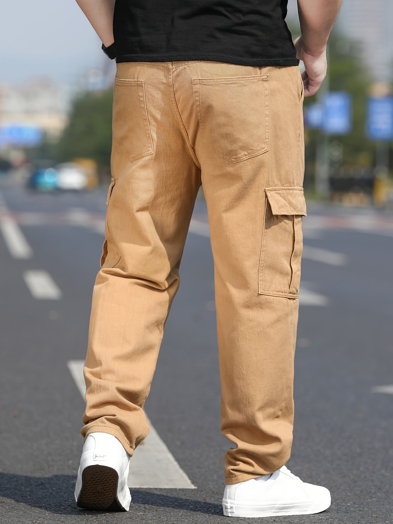Men's Plus Size Cargo Pants 100% Cotton Solid Color Casual Regular Fit