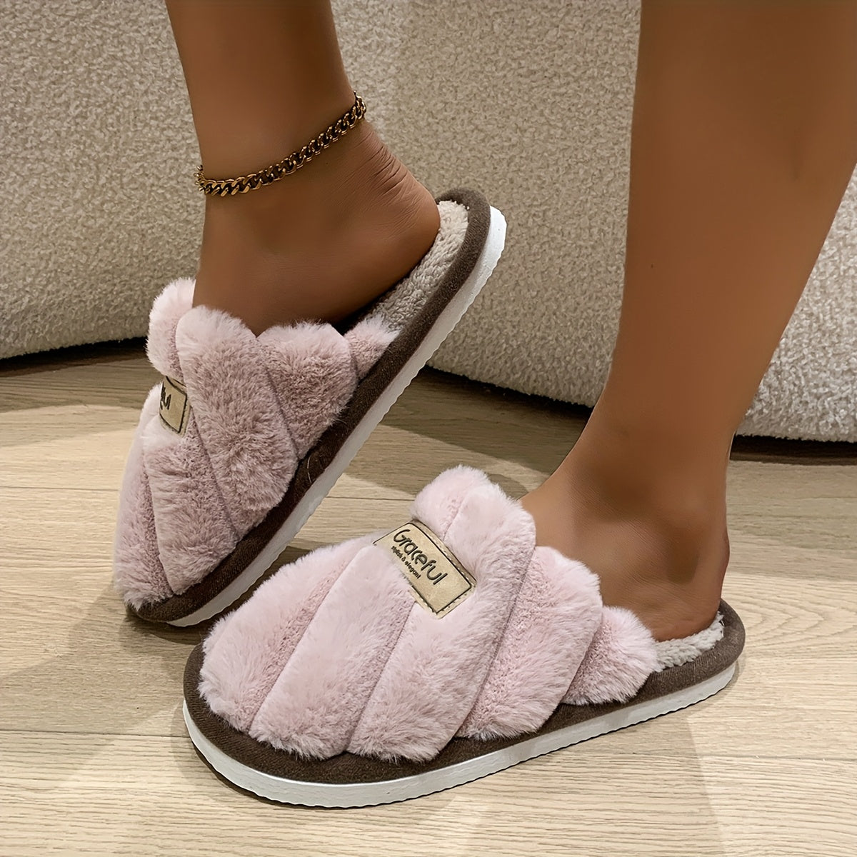 Женские плюшевые домашние и уличные тапочки с нескользящей подошвой из EVA, всесезонные