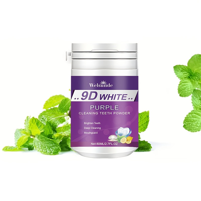 Travel Size Purple Teeth Whitening Powder 2.7oz Minty Fresh Deep Clean Gentle on Gums
