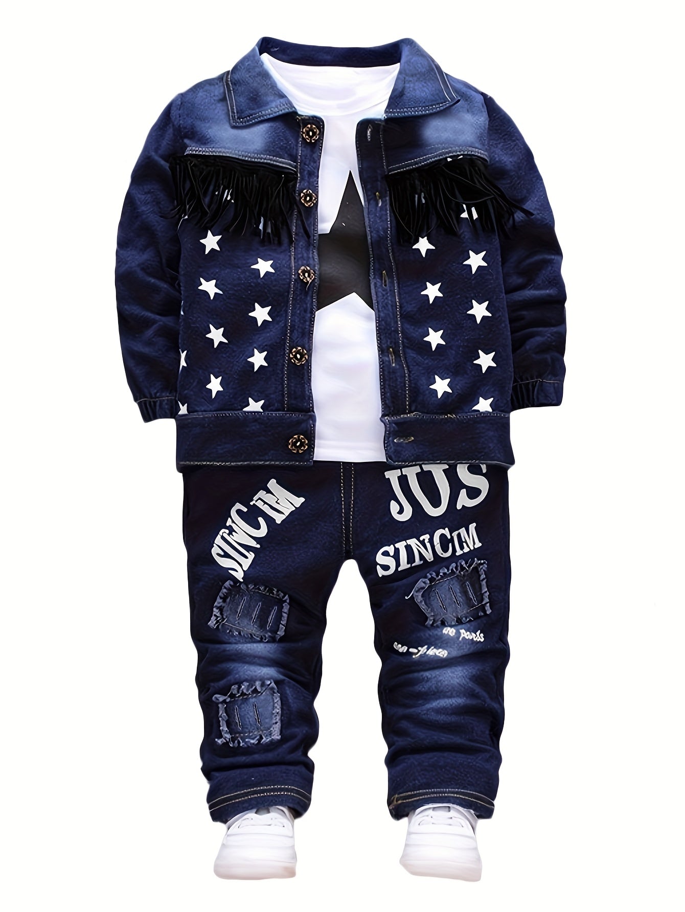 Kids' White Cotton Casual Set with Star and Letter Print for Boys 0-3 Years