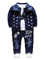 Kids' White Cotton Casual Set with Star and Letter Print for Boys 0-3 Years