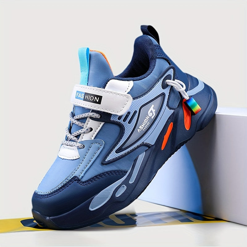 Boys' All-Season Microfiber Synthetic Leather Sneakers with Hook and Loop Fastener and EVA Sole