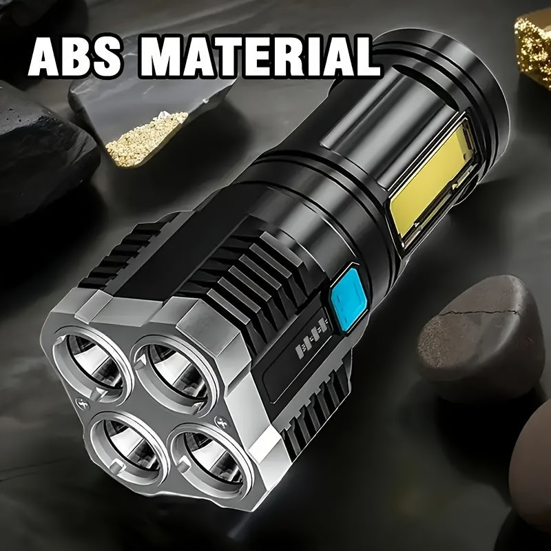 USB Rechargeable LED Flashlight with 4 Modes and COB Side Light for Outdoor Activities