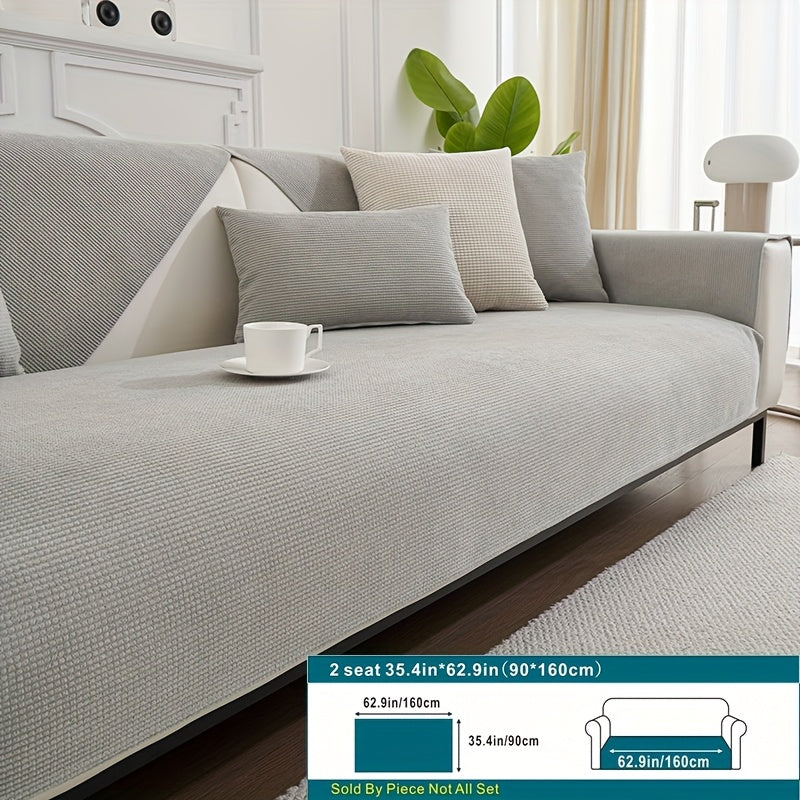 Beige Velvet Sofa Slipcover Pet-Friendly Machine Washable with Backrest and Armrest Protection