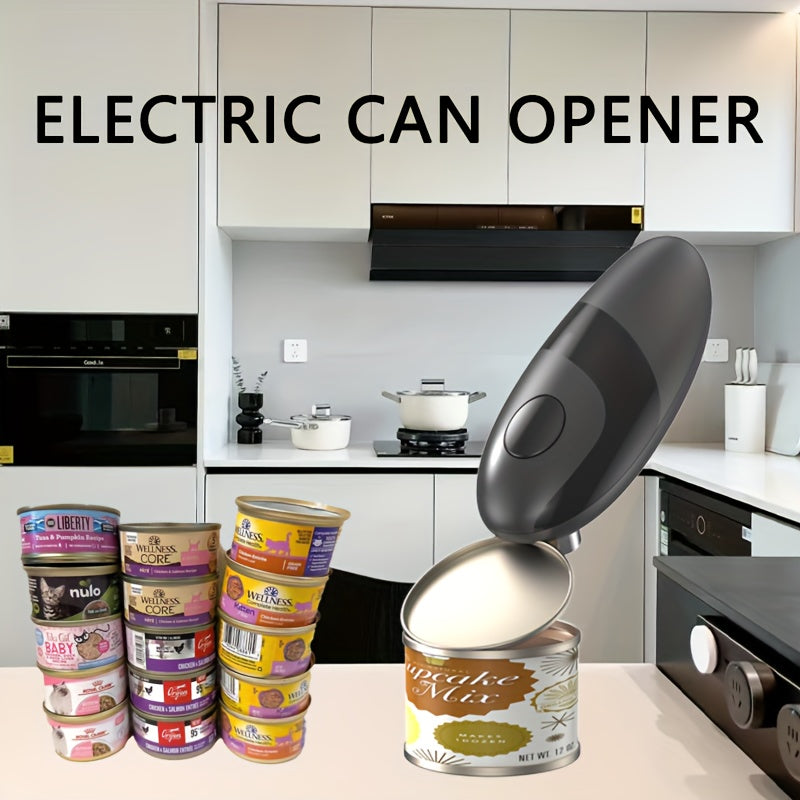 Electric can opener with built-in lid and bottle opener opens 100 cans