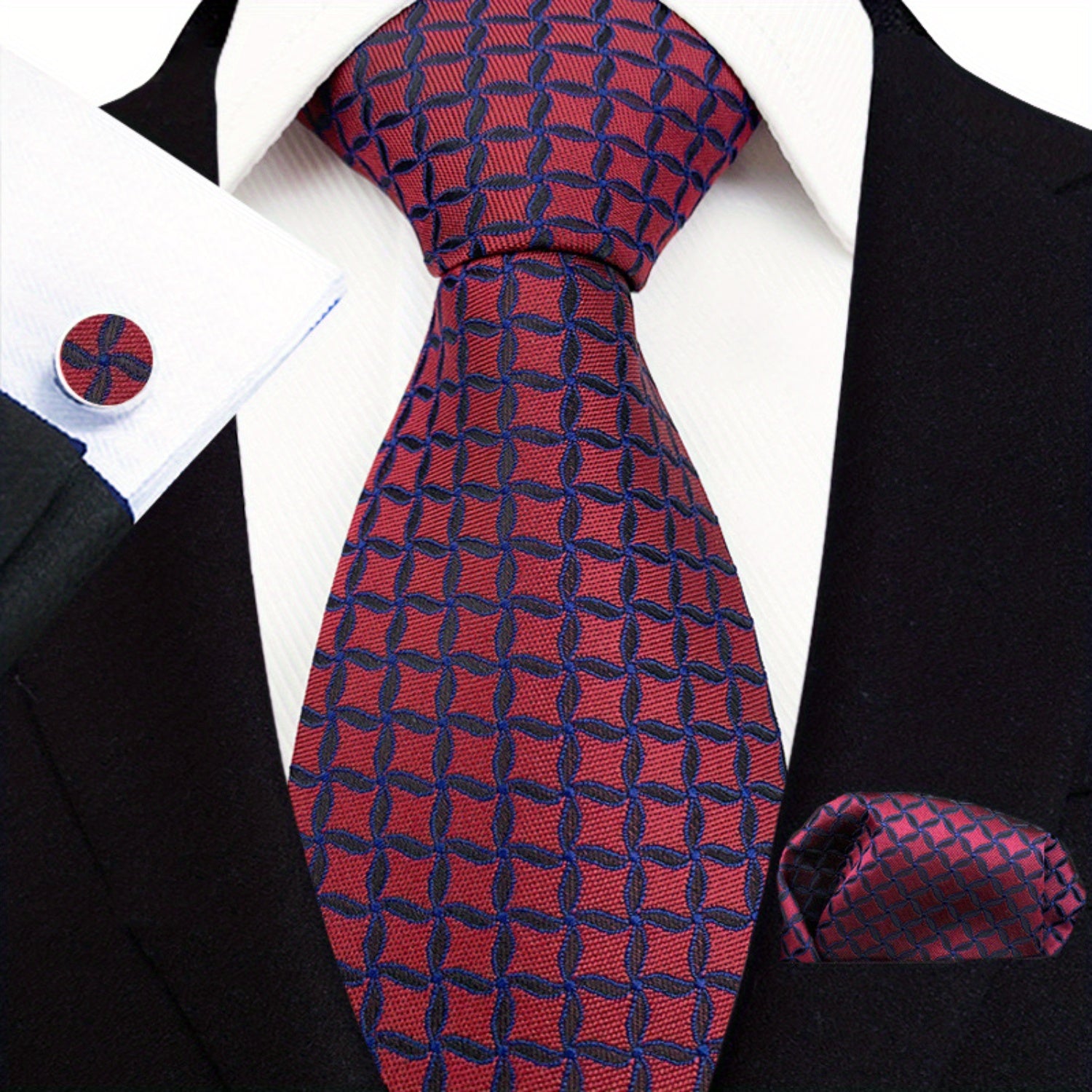 Men's Paisley Floral Necktie Set with Handkerchief and Clip for Formal Occasions