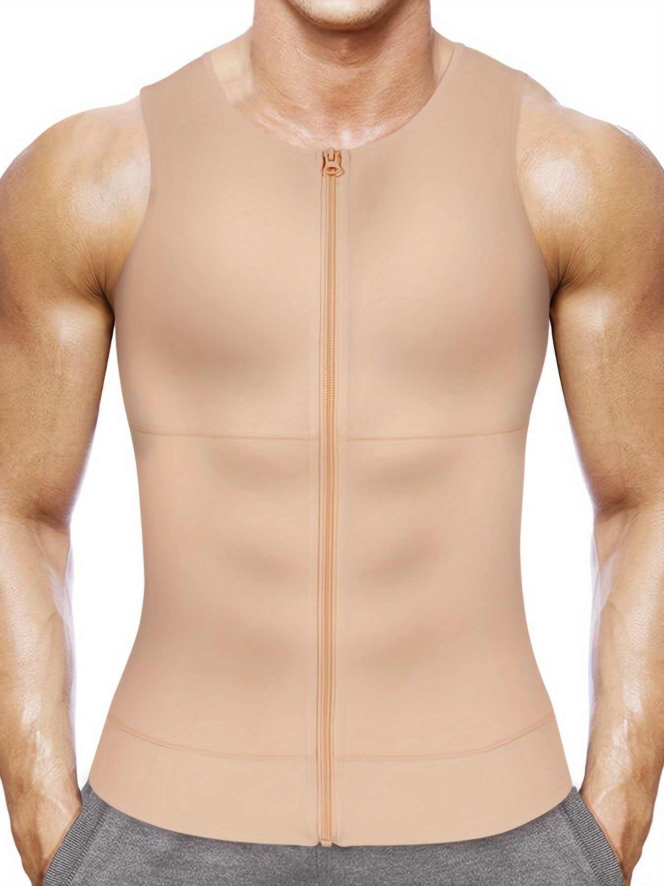 Men's Compression Tank Top with Zipper Body Shapewear Nylon Spandex Solid Crew Neck Skinny
