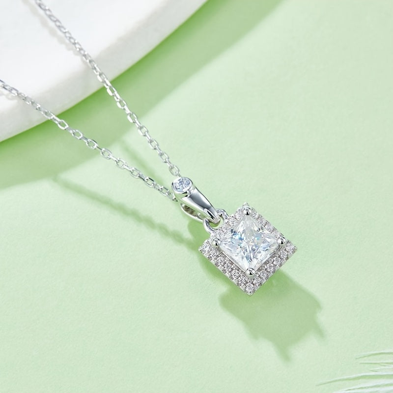 Элегантный квадратный кулон и серьги из серебра S925 с белым золотом и моиссанитом, стильные акценты для вечеринок, пляжного отдыха, продуманный подарок для нее, унисекс-подарок, идеально подходит для повседневных нарядов.