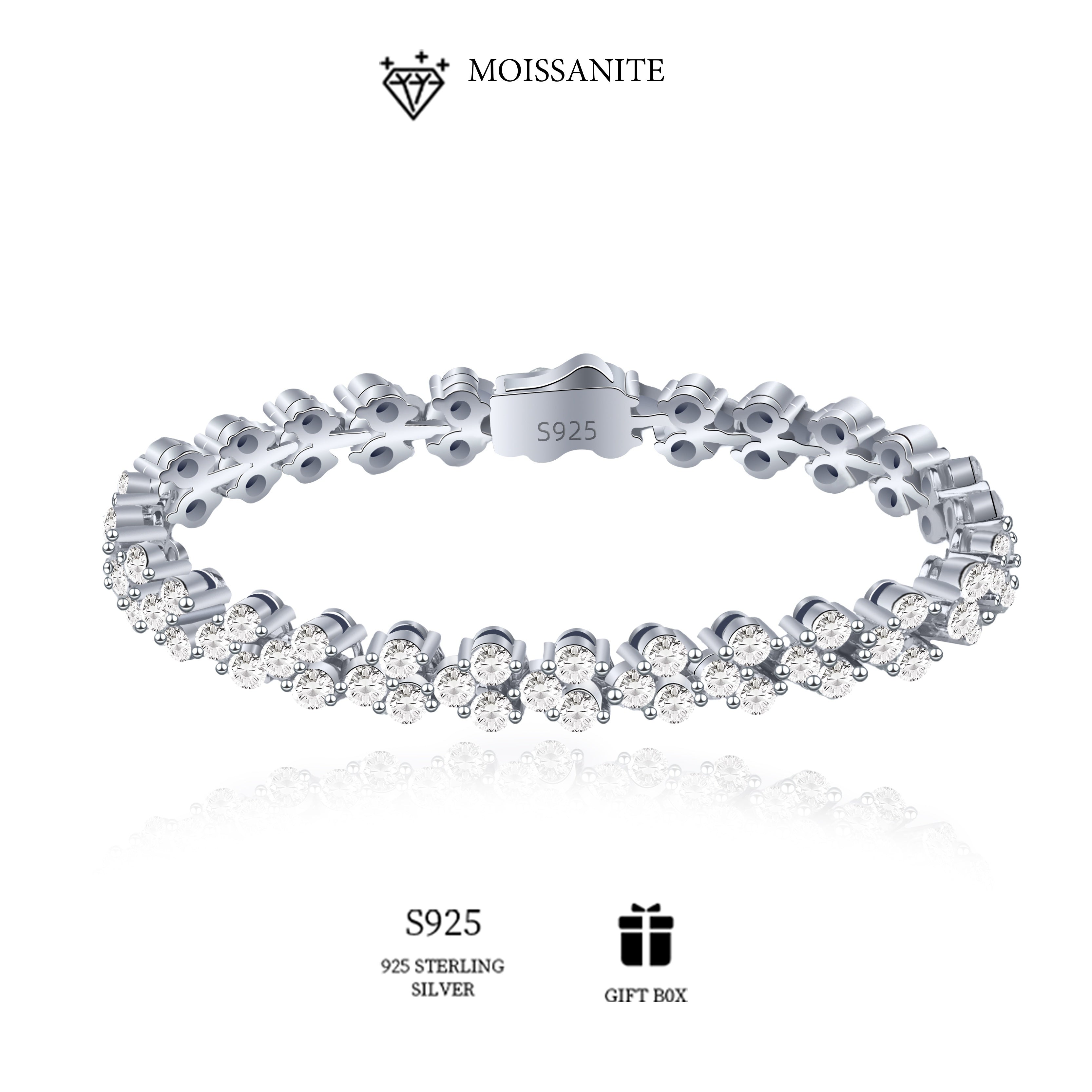 Sterling Silver Moissanite Starry Cluster Bracelet 0.1ct Engagement Wedding Jewelry