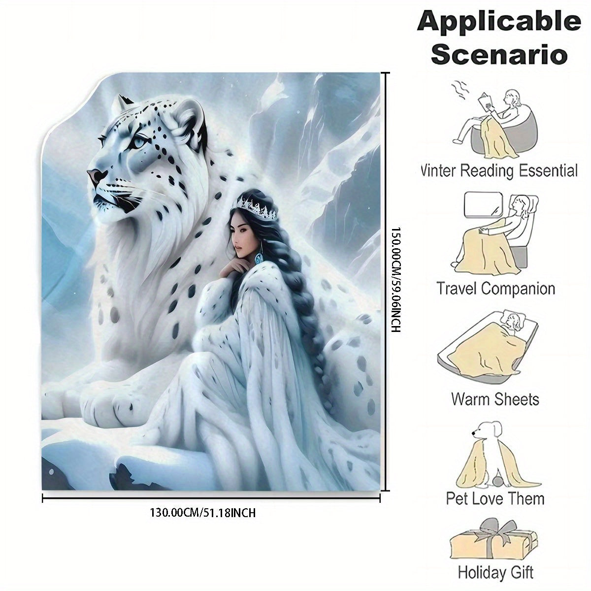 Leopard and Woman Design Flannel Fleece Blanket Hypoallergenic Washable Polyester Bedding for Living Room Couch All-Season Gift