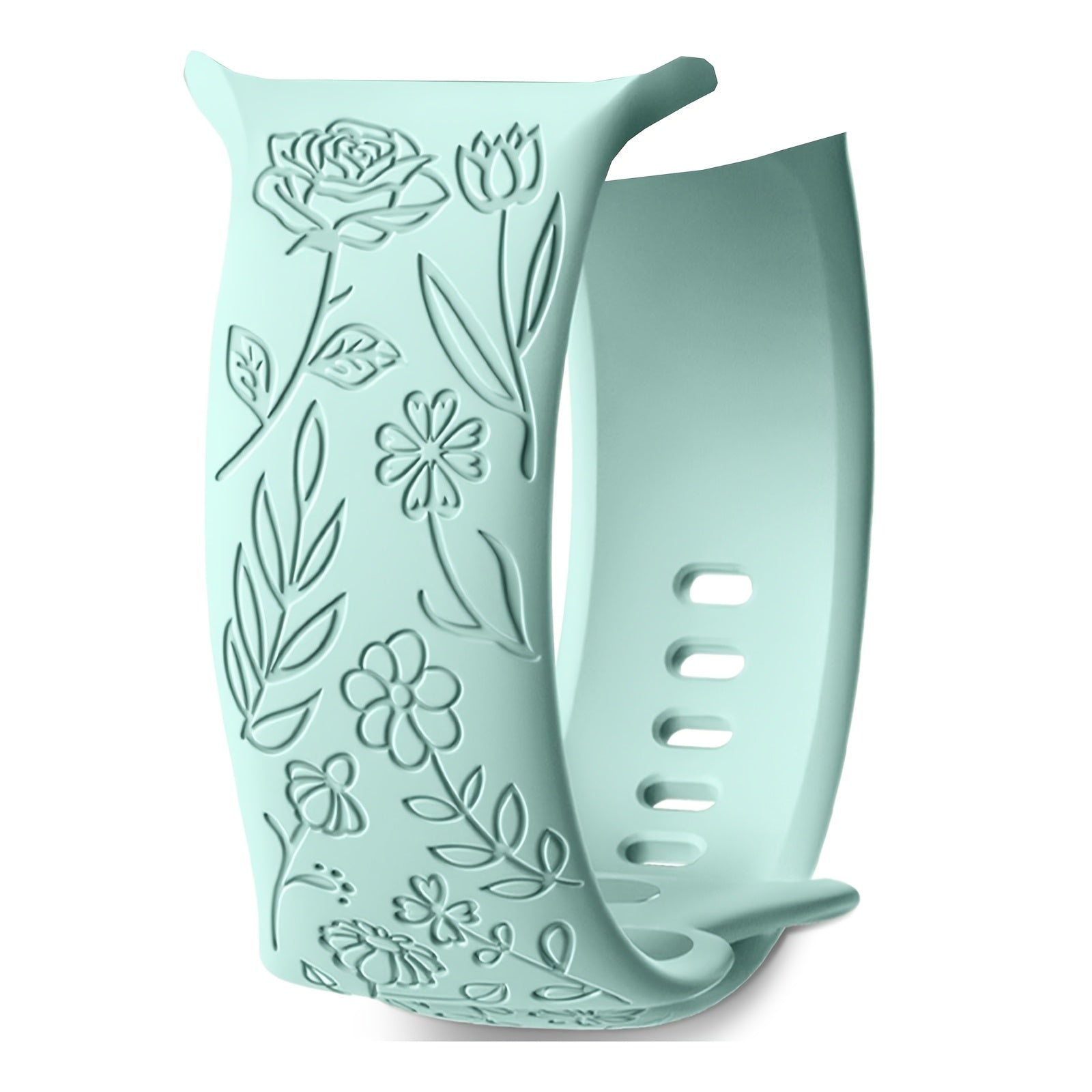 Застежка с гравировкой в виде цветка розы для iWatch: Совместима с различными моделями - Мягкий силикон, водоотталкивающий, батарея не включена.