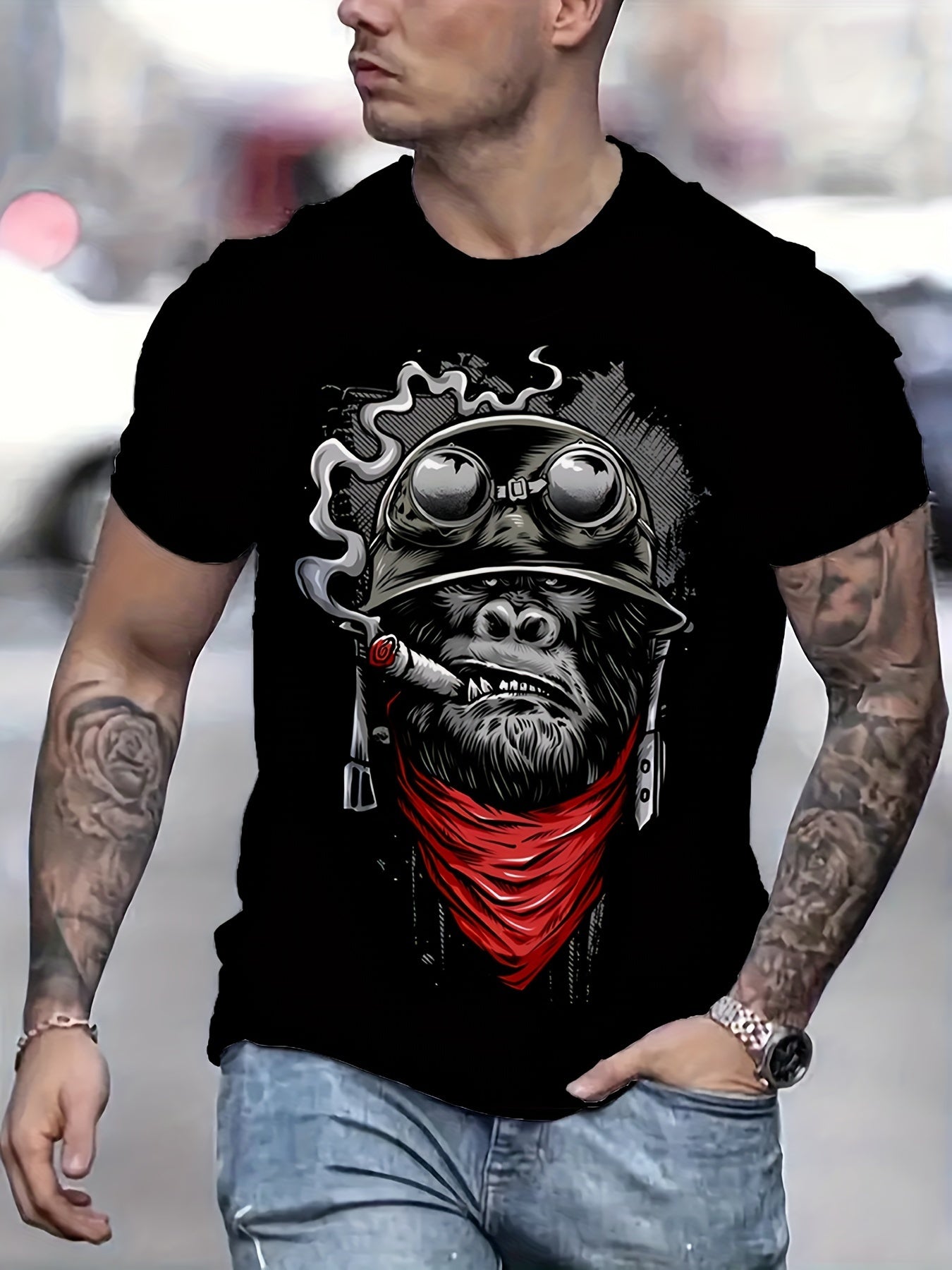 Men's Plus Size Anime Gorilla Graphic T-Shirt Short Sleeve Casual Summer Top