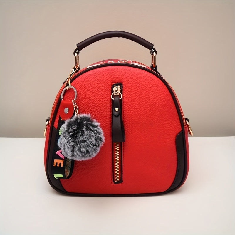 Women's Large Capacity Brown and Gray PU Handbag with Adjustable Strap and Zipper Closure