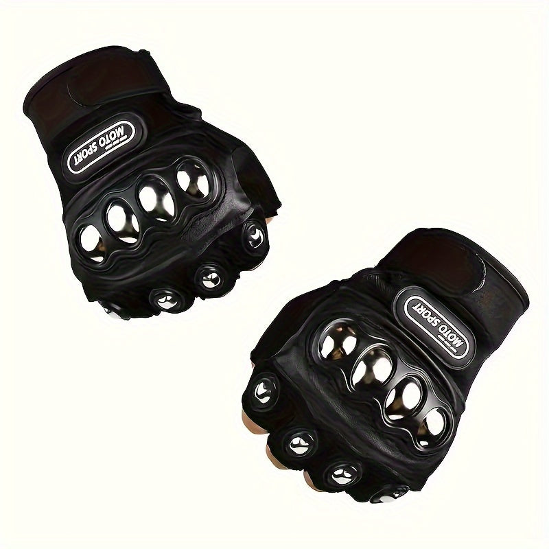 Men Black Steel Motorcycle Gloves Outdoor Power Sports Protective Gear