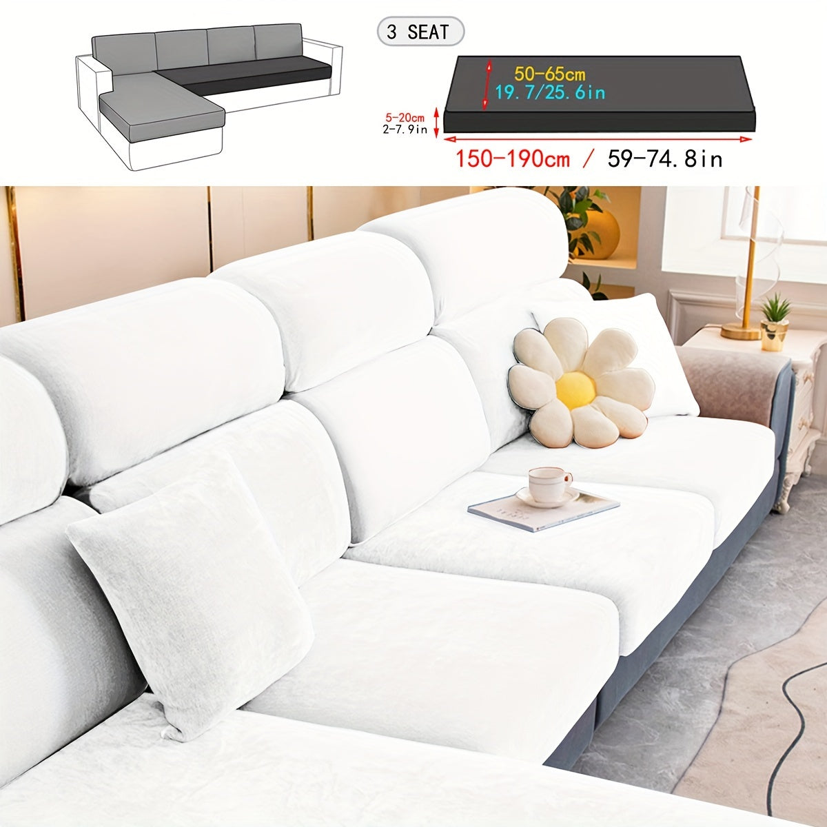 Har qanday xonada mebelni himoya qilish va bezatish uchun velur divan qoplamasi.