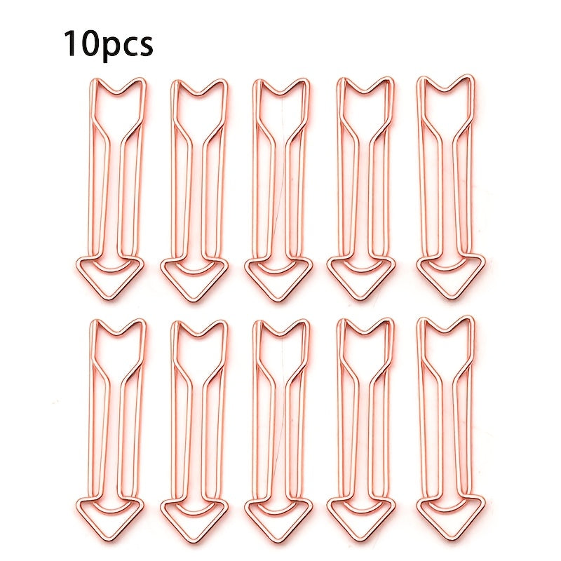 10 Colorful Arrow-Shaped Paper Clips Metal Spiral Office Data Clips Memo Binding Clips