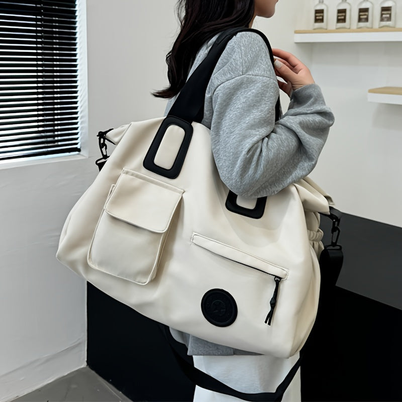 Large Capacity Duffel Bag Oxford Fabric Casual Travel Gym Yoga White Black