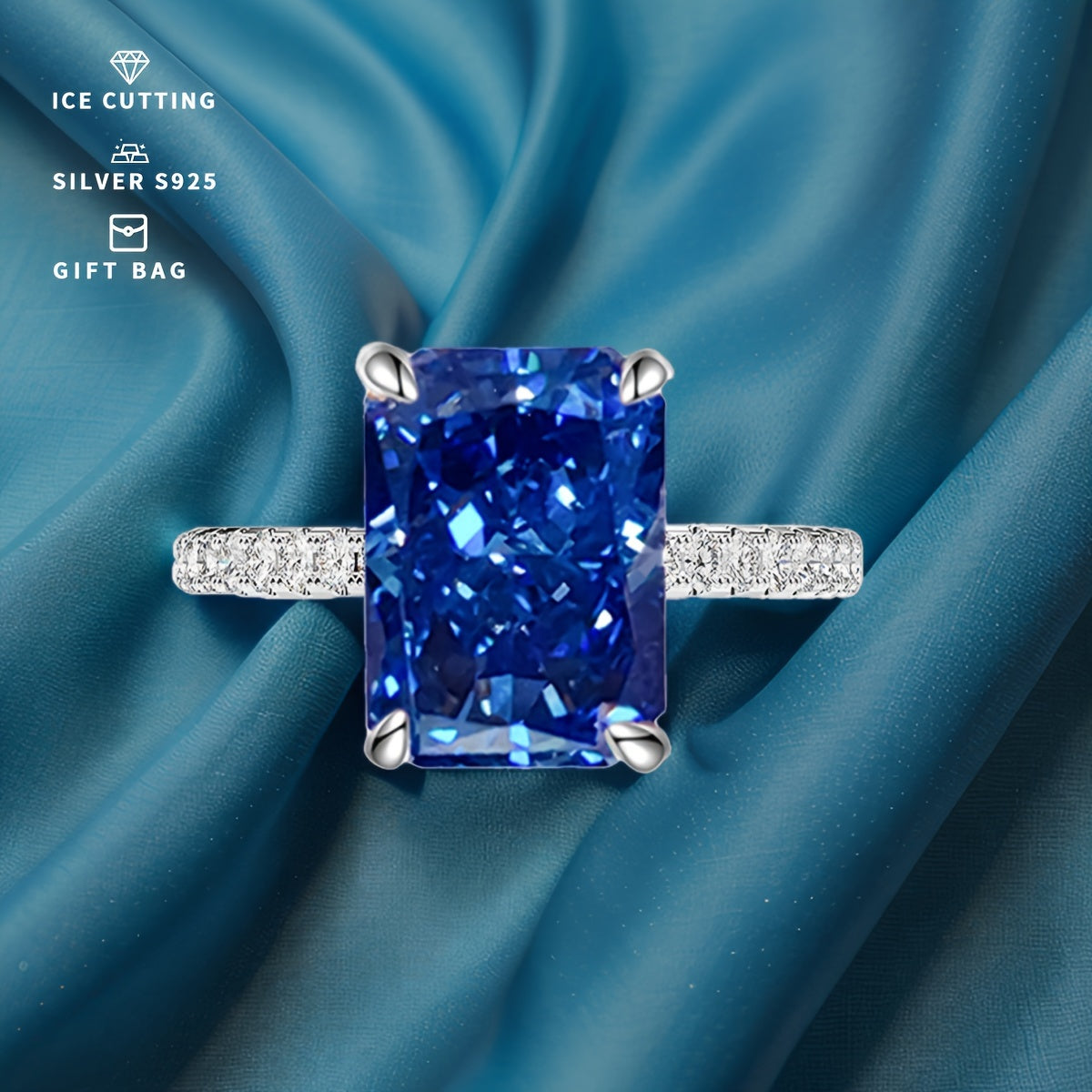 Chiroyli S925 Kumush To‘g‘ri Burchakli Tanzanit Moviy Kubik Zirkoniya Stud Momoqlari - Har kuni kiyish va maxsus tadbirlar uchun mos, Muz Gul Kesimi CZ bilan ta'minlangan