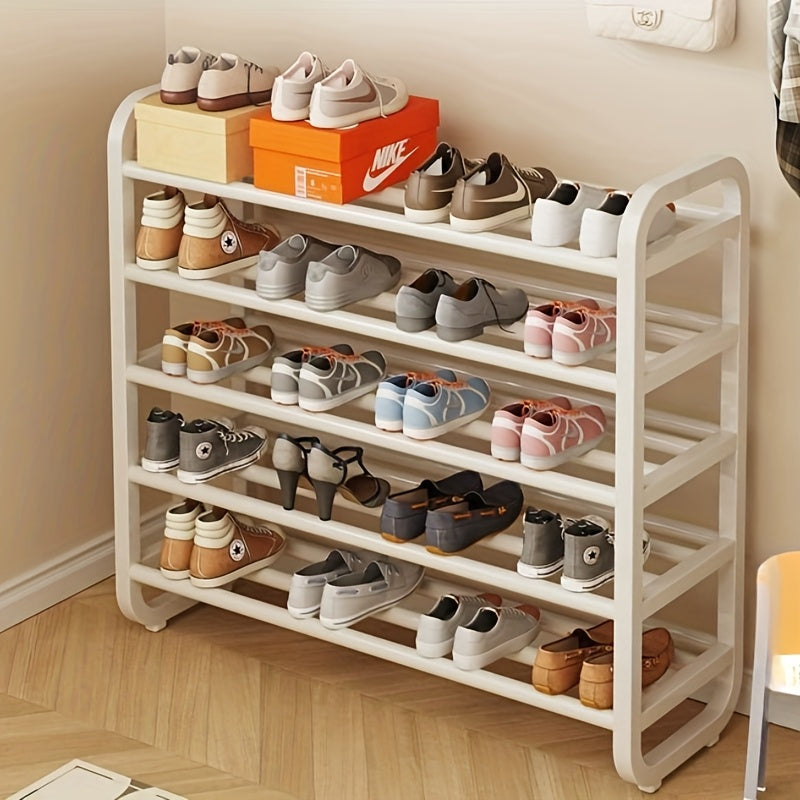 White Plastic Shoe Rack 5-Tier Narrow Space-Saving Organizer for Entryways and Dorms