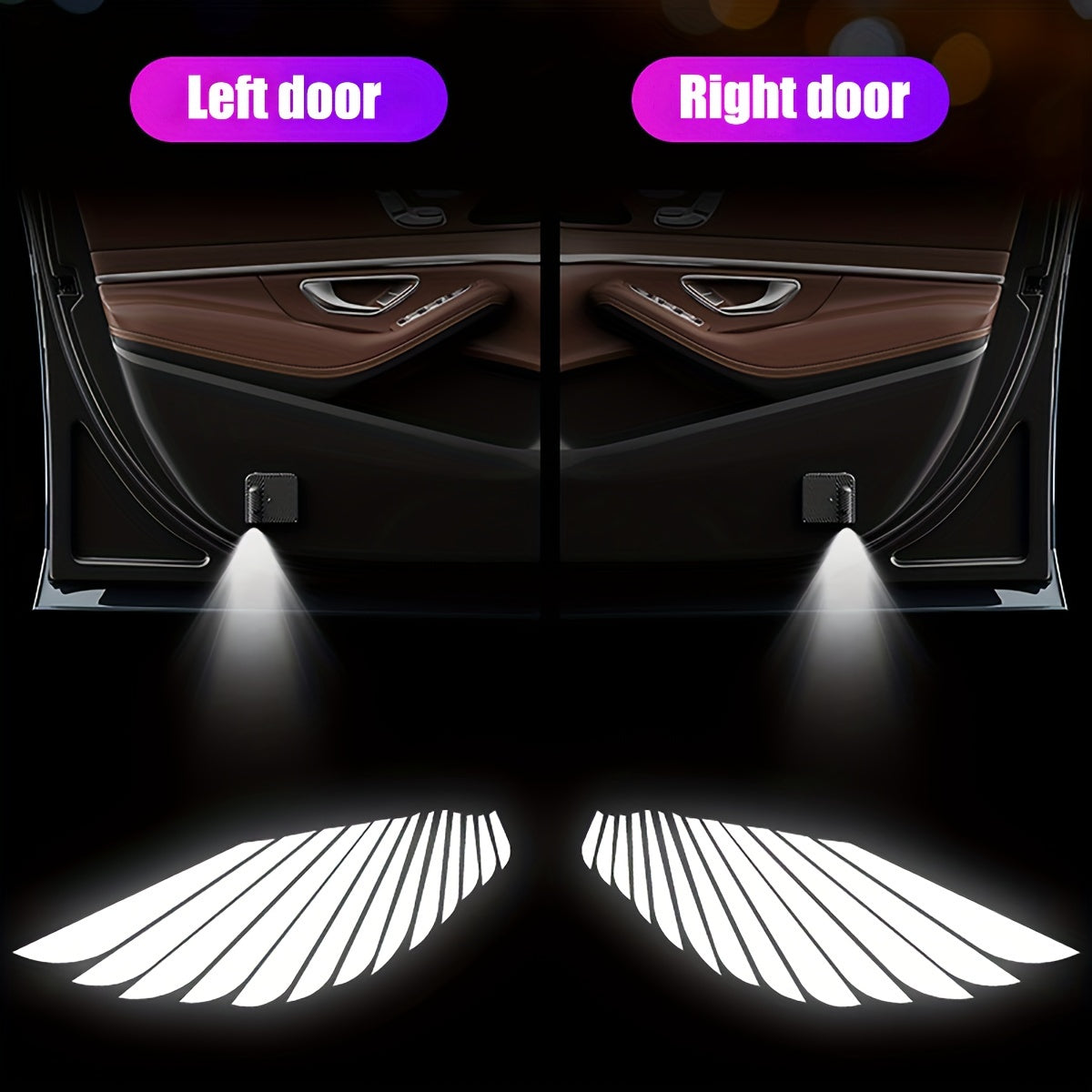 Wireless Car Door Lamp Angel Wing High-Definition Battery-Powered Carbon Fiber Infrared Sensor
