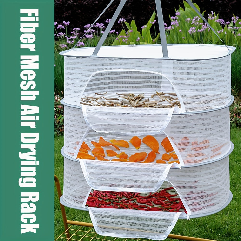 Zipperli Qaytiriladigan Tashqi Quritish Rack - O'simliklar, Mevalar, Sabzavotlar, Baliq va Kiyimlar uchun - 1-3 Qavatli Osish uchun Ko'p Maqsadli Tarmoq Qurituvchi