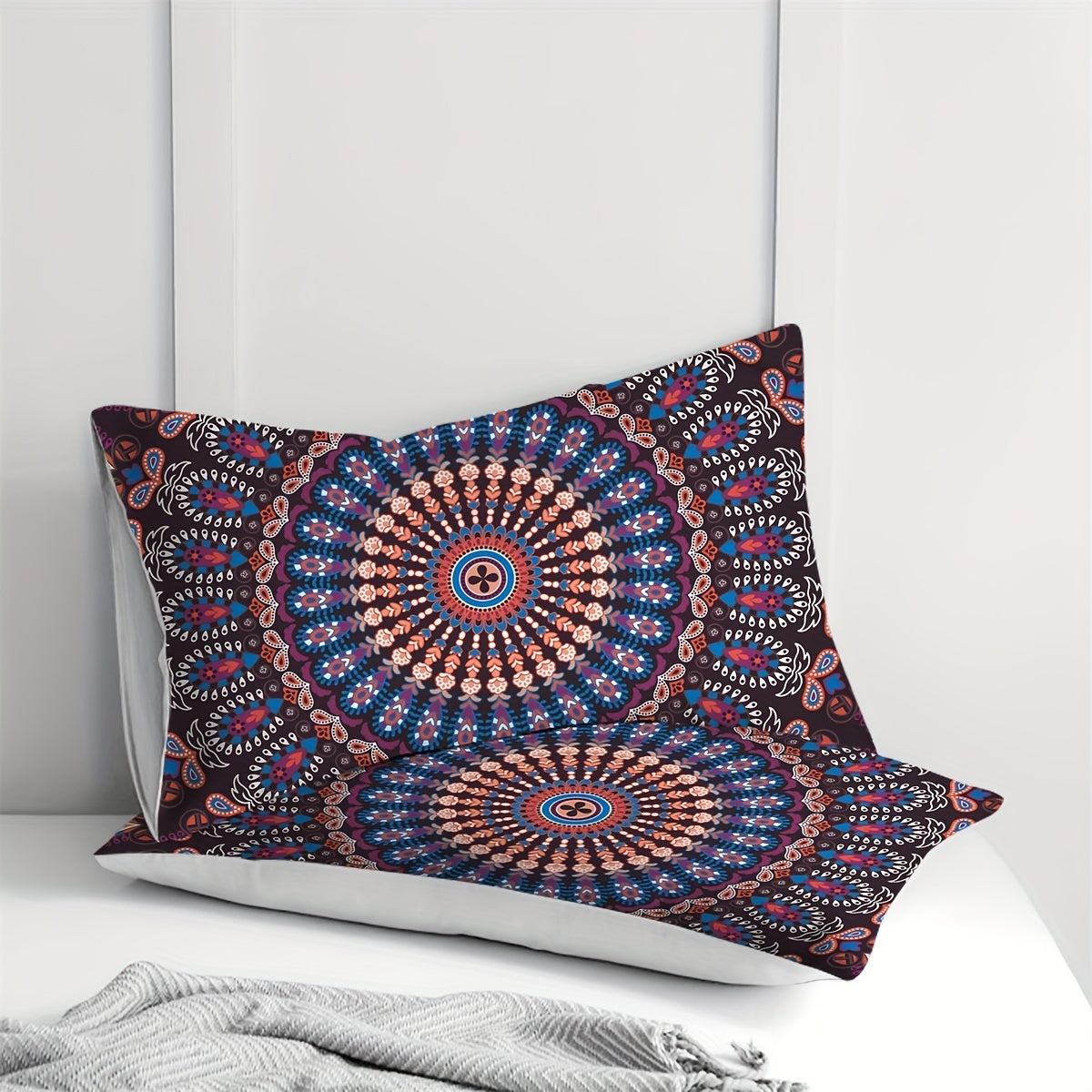 2 piezas de fundas de almohada con estampado de mandala étnico, suaves y transpirables, decoración para el hogar