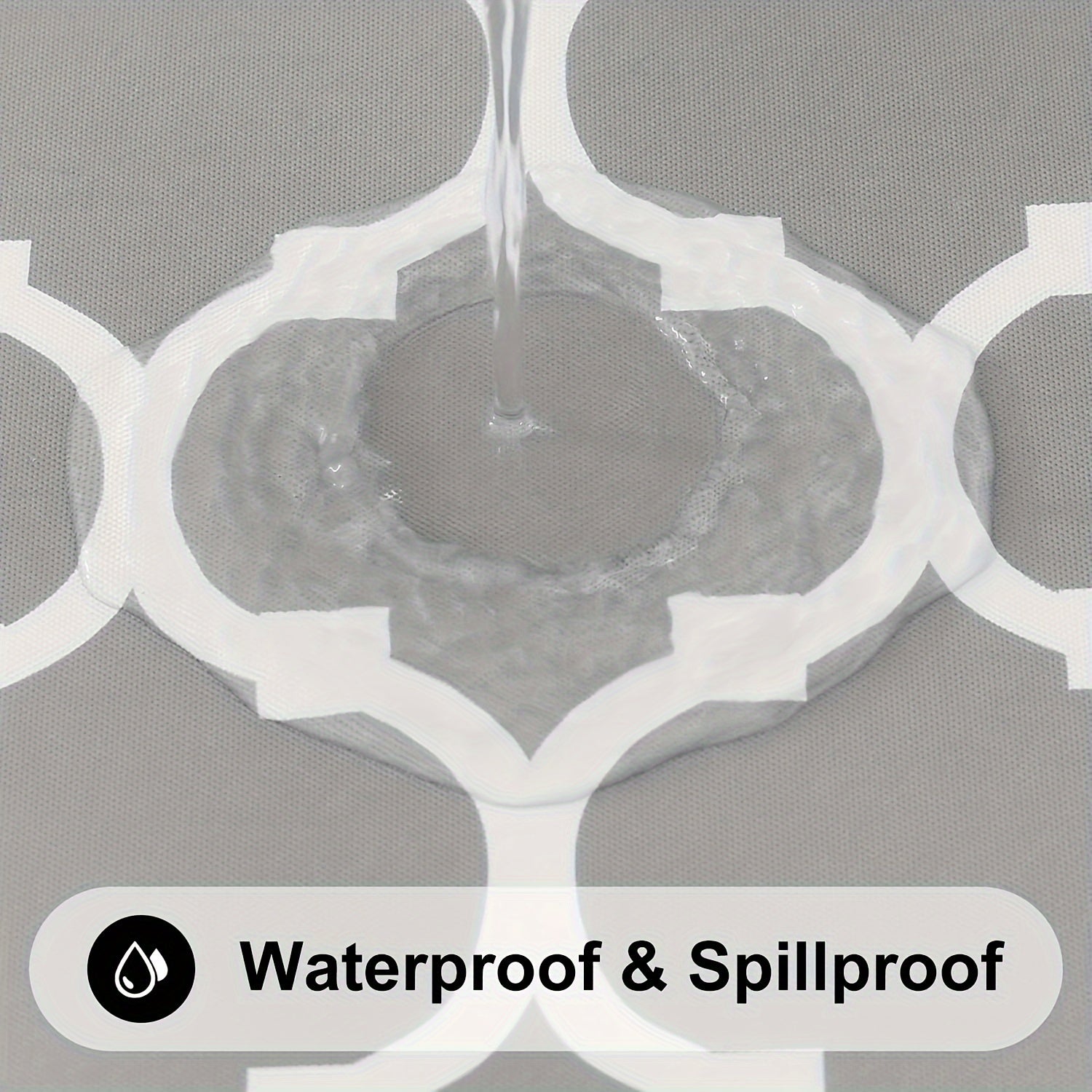 Vinyl Table Cover Waterproof with Flannel Backing Gray White Geometric Pattern Indoor Outdoor