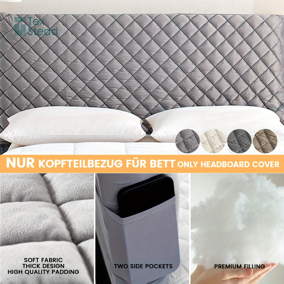 TEXSTEAD Утолщенный чехол для изголовья - Машинная стирка, наполнитель из полиэфирного волокна - Для декора спальни и гостиной