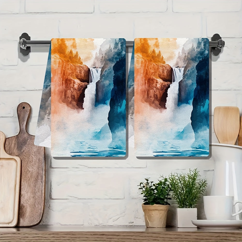 Set of 2 Ultra Soft Kitchen Towels Yellowstone Lower Falls Vibrant Design