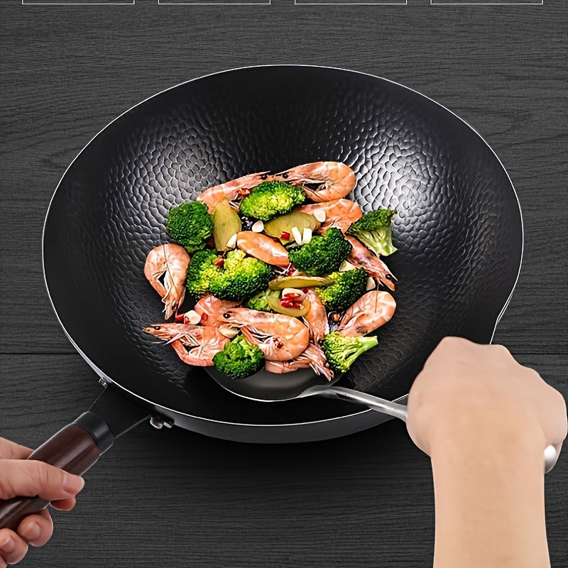 Cast Iron Wok 32cm Flat Bottom Suitable for Gas Electric Induction Stoves