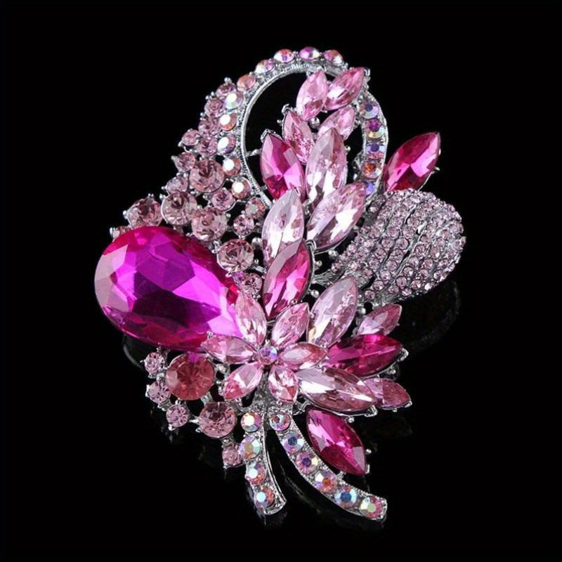 Vintage Glass Rhinestone Flower Brooch Crystal Floral Pin for Women's Suits Coats