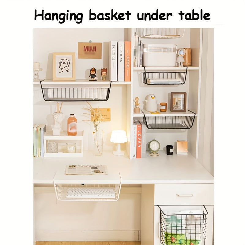 Black Cast Iron Kitchen Organizer with Under Shelf Storage and Hanging Basket