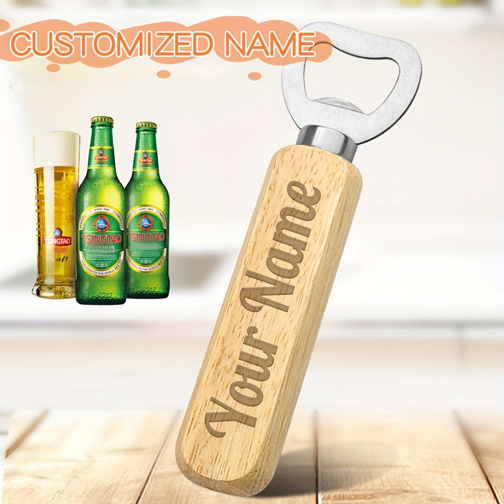Personalized Wooden Handle Stainless Steel Bottle Opener for Gifts and Parties