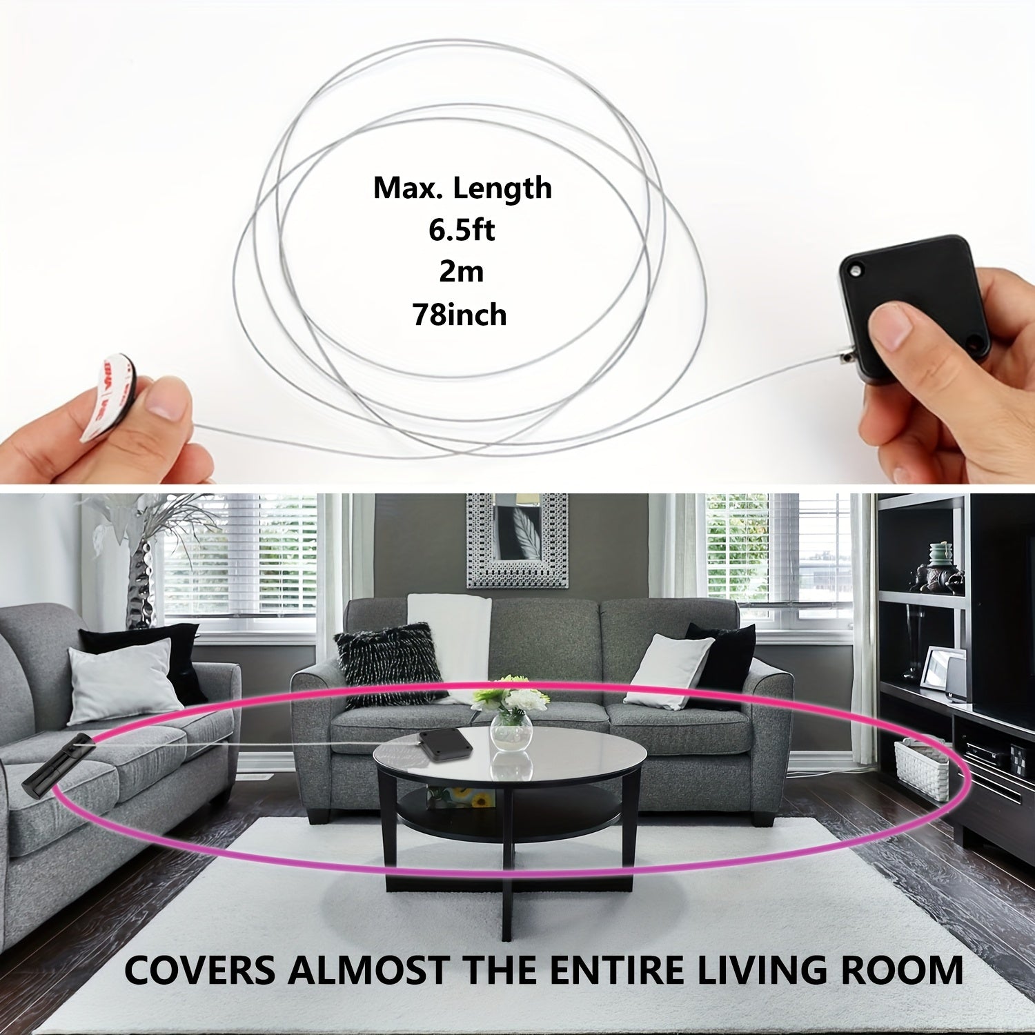 6.5ft Remote Control Cable Tether Adjustable Locking Cord for TV Air Conditioner Game Controllers