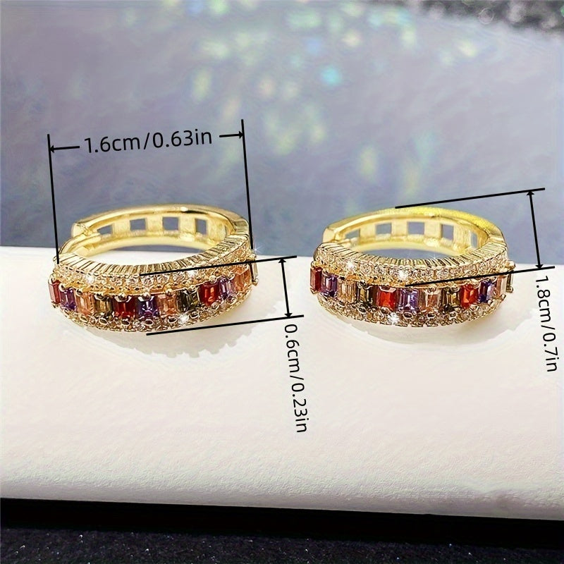 Women's Hoop Earrings Rectangle Cut Topaz Zircon Gold Plated Jewelry