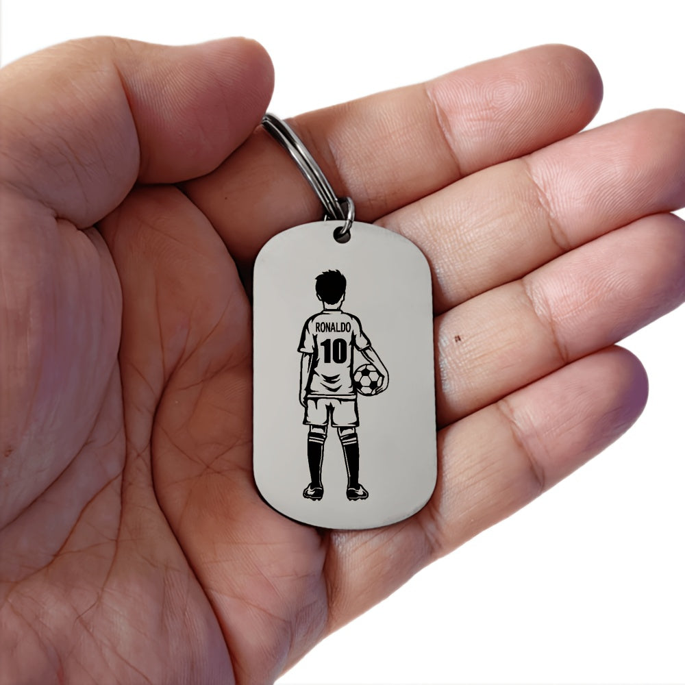 Football Player Keychain Custom Name Number Stainless Steel Gift for Men