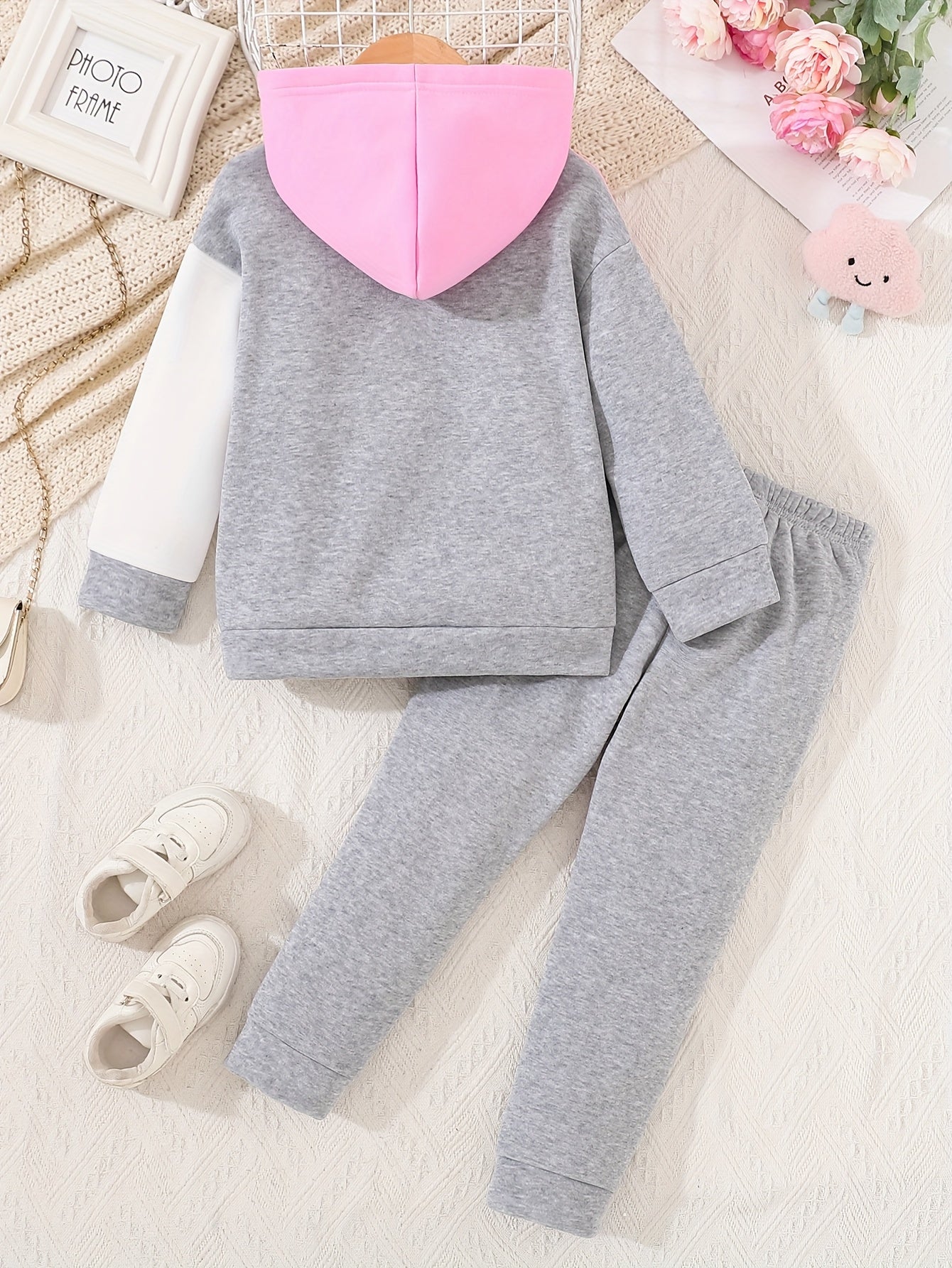 Girls' Kids Colorblock Letter Print Hoodie and Joggers Set Long Sleeve Knit Fall Winter