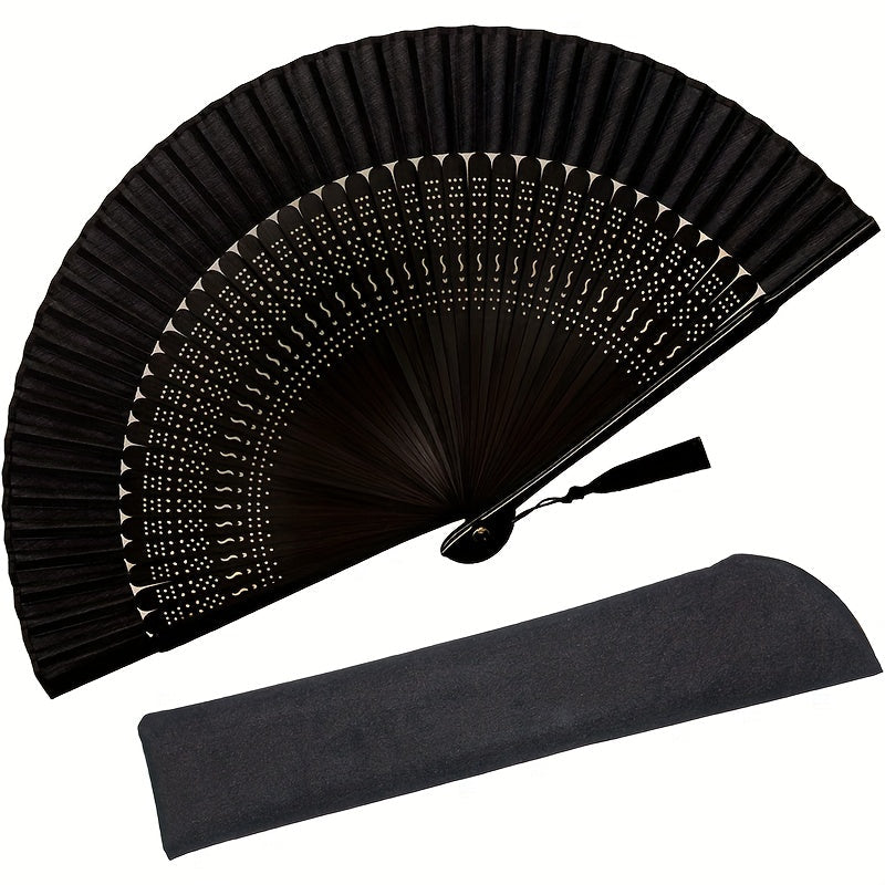 Black Bamboo Silk Hand Fan for Dancing and Events