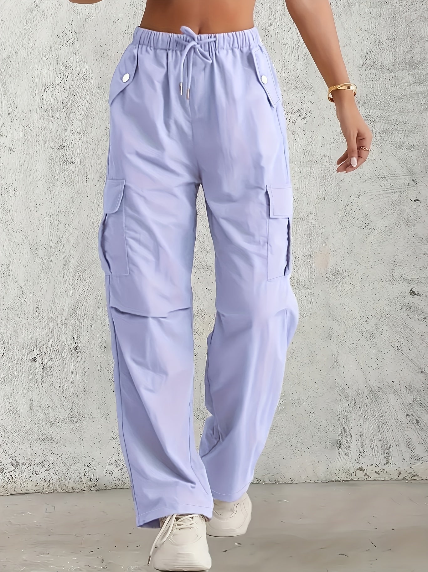 Women's Plus Size Cargo Pants Light Pink Summer Straight Fit Drawstring Waist