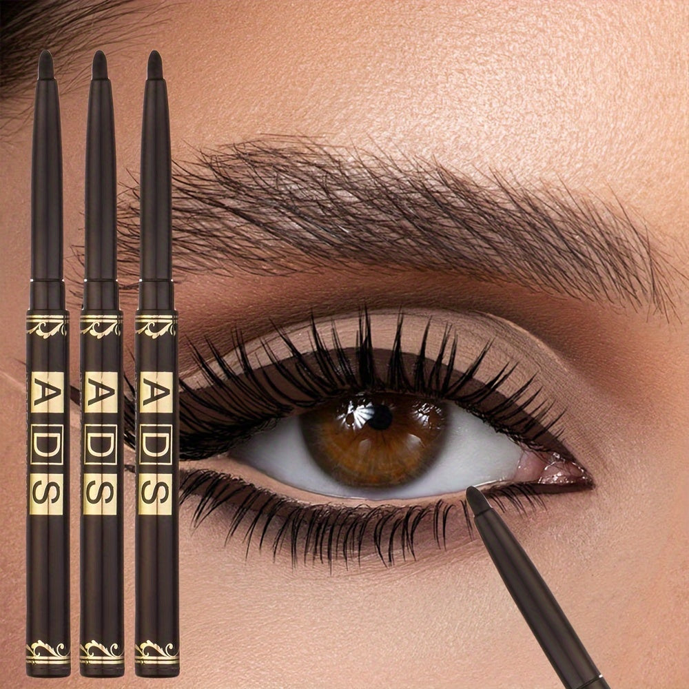 3pcs Black Waterproof Eyeliner Pencils Smudge-Proof Easy Twist Application
