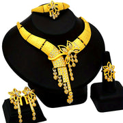 Gold Plated Hollow Flower Jewelry Set for Weddings and Parties Necklace Earrings Ring Bracelet