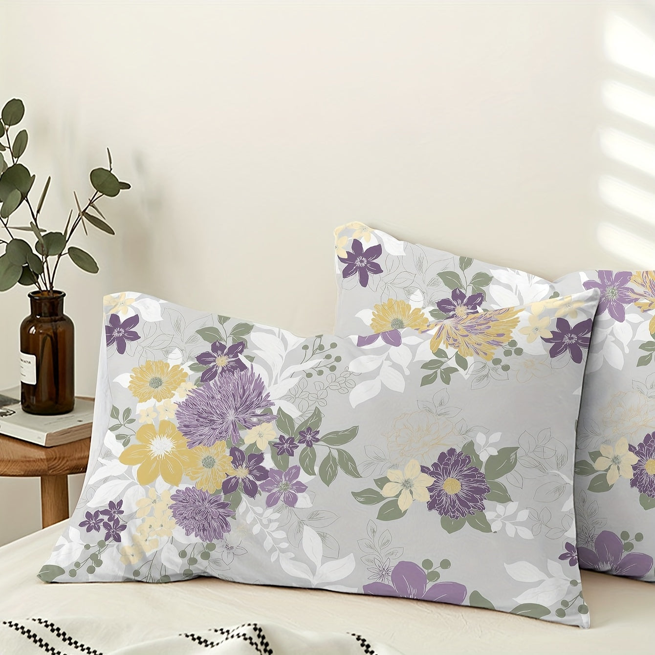 Flower Pattern Brushed Pillowcases Soft Breathable Decor for Bedroom Sofa