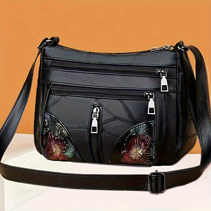 Черная стеганая нейлоновая сумка на плечо с ручной росписью и регулируемым ремнем