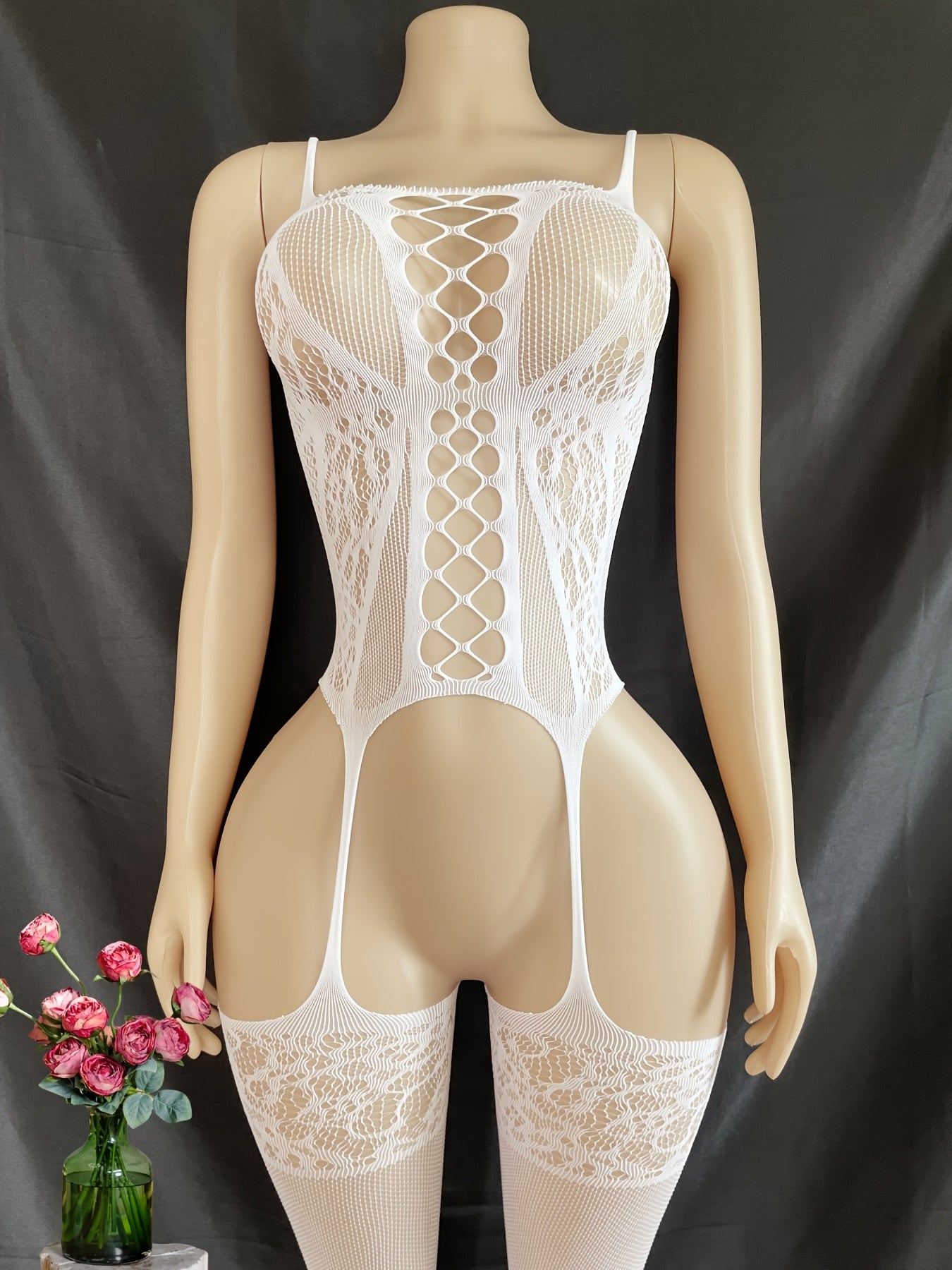 Body de encaje para mujer talla grande con malla, con entrepierna abierta, lencería, bikini, traje de baño y vestido