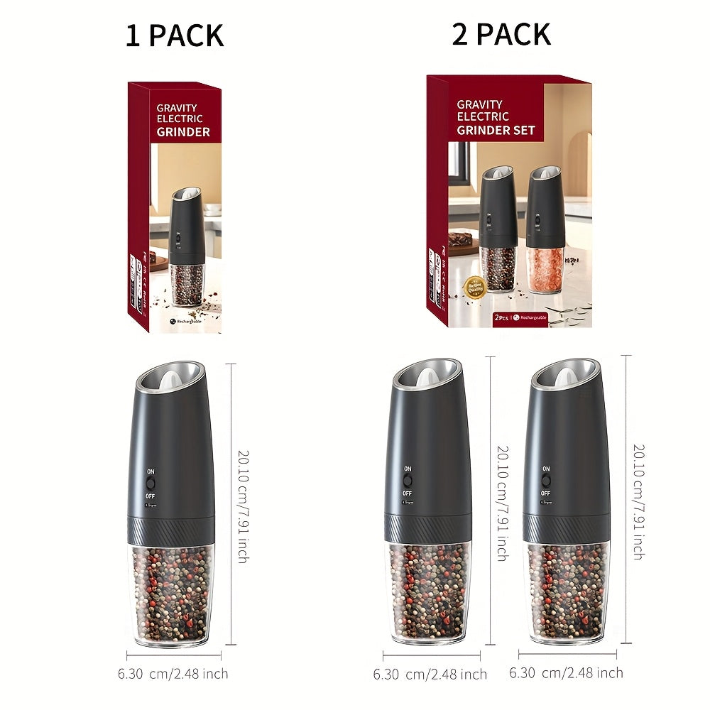 1/2 шт. Электрическая мельница для перца с гравитационным сенсором и светодиодной подсветкой. Перезаряжаемая, полностью автоматическая с большой камерой для наполнения. Необходимый инструмент для приправ.
