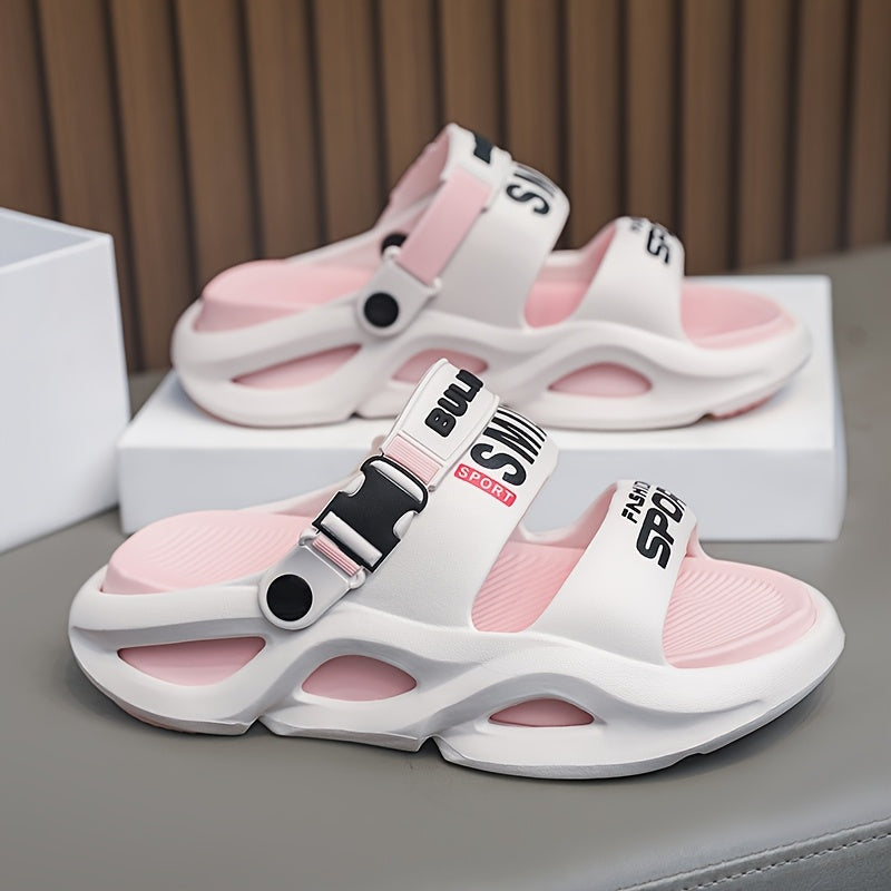 Women's EVA Sports Sandals White Pink Casual Slides Adjustable Straps