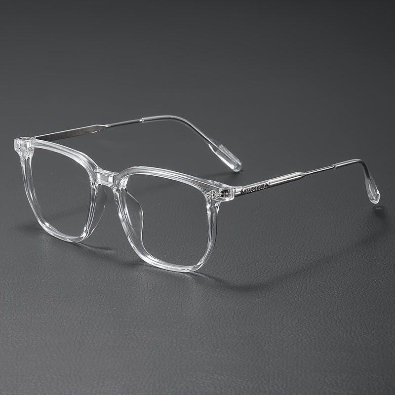 Gafas con montura cuadrada de metal, luz azul de estilo ciberpunk, con lentes transparentes y detalle de borla