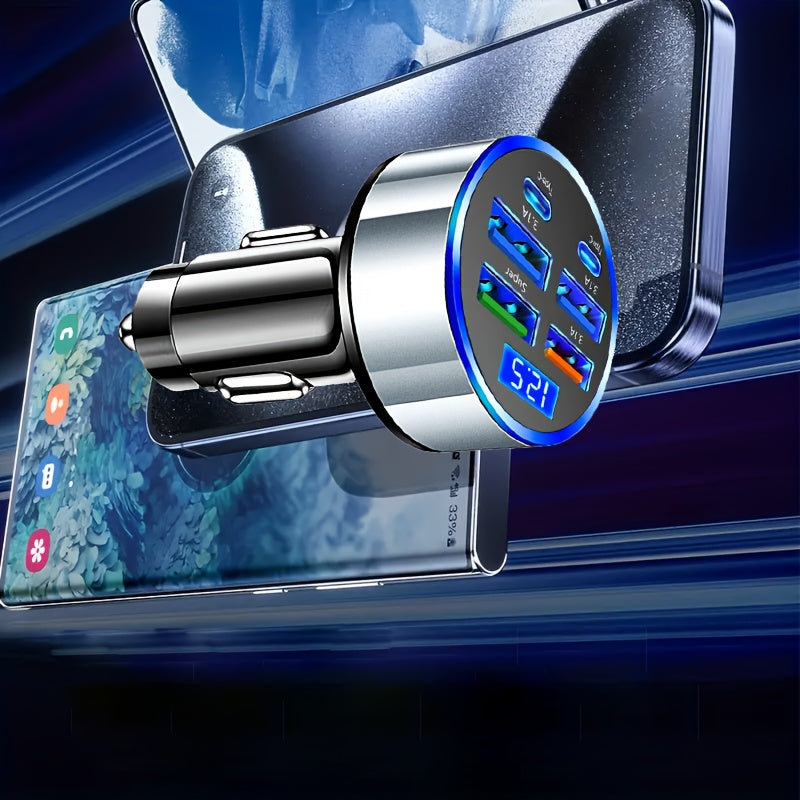 Cargador de coche USB de 6 puertos con carga rápida, adaptador de cargador PD para teléfono