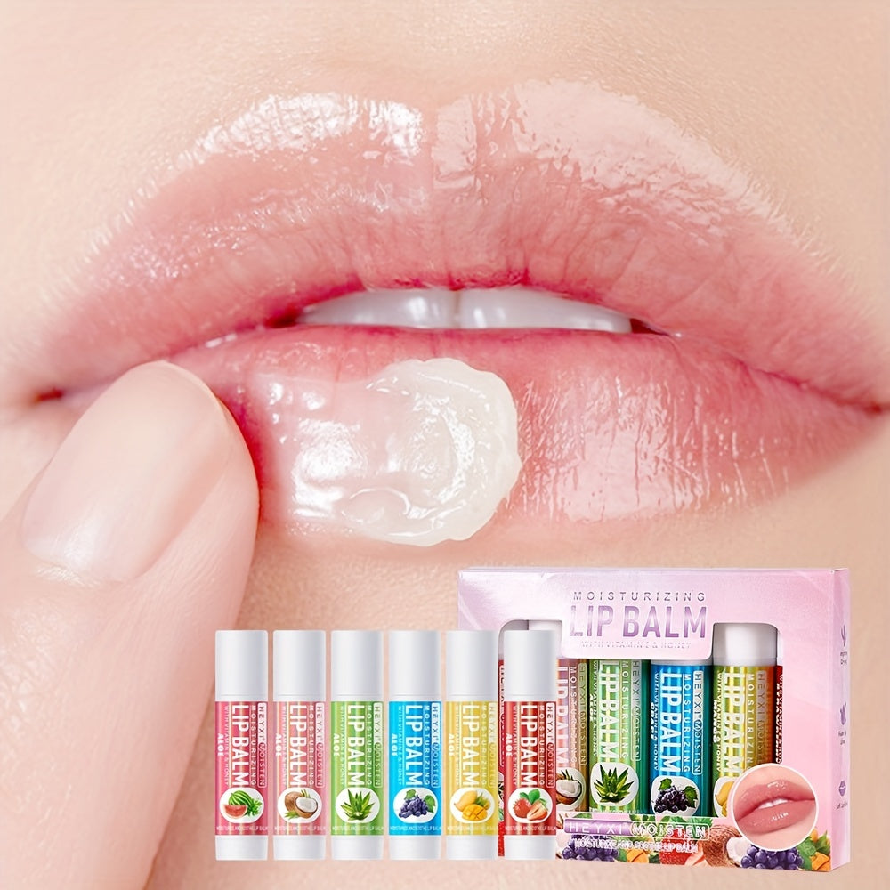 6-Pack Fruit Flavor Lip Balm Set Moisturizing Natural Look with Vitamin E