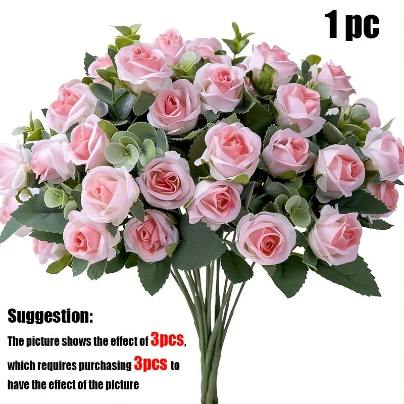 Artificial Silk Rose and Eucalyptus Bouquet White Pink 30cm for Weddings Home Decor